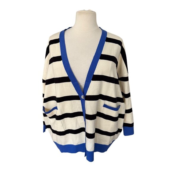 IV House Size L/XL Blue Black White Striped Oversized Boyfriend Cardigan Sweater - Picture 2 of 15